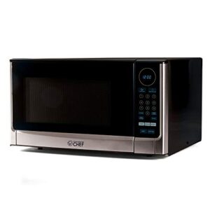 commercial chef chm14110s6c countertop microwave oven - 1100 watts, small compact size, 10 power levels, 6 easy one touch presets with popcorn button, removable turntable, child lock - stainless steel