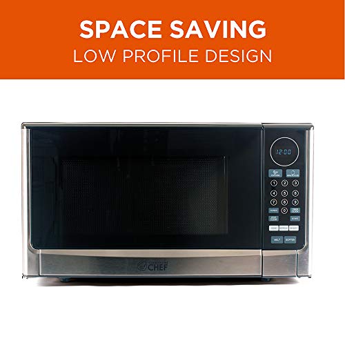 Commercial Chef CHM14110S6C Countertop Microwave Oven - 1100 Watts, Small Compact Size, 10 Power Levels, 6 Easy One Touch Presets with Popcorn Button, Removable Turntable, Child Lock - Stainless Steel