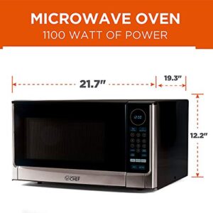 Commercial Chef CHM14110S6C Countertop Microwave Oven - 1100 Watts, Small Compact Size, 10 Power Levels, 6 Easy One Touch Presets with Popcorn Button, Removable Turntable, Child Lock - Stainless Steel