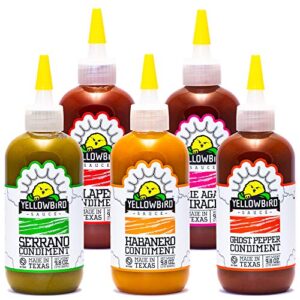 yellowbird classic hot sauce variety set 9.8 oz pantry size (mellow hot to real hot | 5 flavors | gift pack)