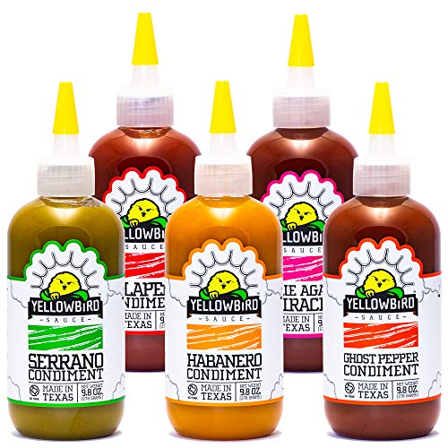 Yellowbird Classic Hot Sauce Variety Set 9.8 oz Pantry Size (Mellow Hot to Real Hot | 5 Flavors | Gift Pack)