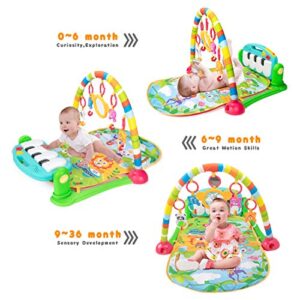 UNIH Baby Gym Play Mat and Play Piano Gym with Tummy Time Mat, Musical Light Activity Center for Infants Toddlers, Birthday Gift Play Mat for Newborn