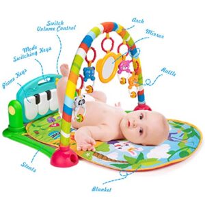 UNIH Baby Gym Play Mat and Play Piano Gym with Tummy Time Mat, Musical Light Activity Center for Infants Toddlers, Birthday Gift Play Mat for Newborn