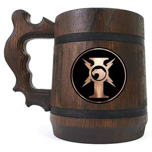 adeptus custodes wooden beer mug, 40k engraved beer stein, custom beer gift for gamer, handmade wooden tankard