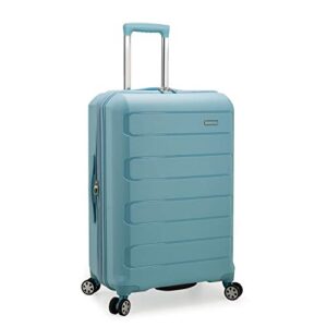 traveler's choice pagosa indestructible hardshell expandable spinner luggage, baby blue, checked-medium 26-inch