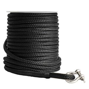 Young Marine Made 3/8 Inch 100FT 150FT Black Nylon Anchor Line Double Braided Anchor Rope/Line with Thimble (3/8" x 100')