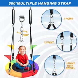 Odoland 24 inch Children Tree Swing, Outdoor Small Saucer Swing Platform Swing for Kid, Round Flying Swing wirh Adjustable Hanging Ropes for Backyard, 220lb Weight Capacity Great for 1-2 Kids