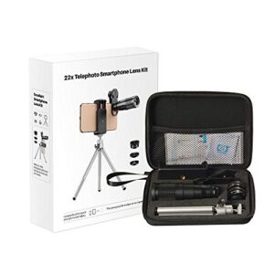 MIAO LAB Phone Lens Kits-22x Telephoto Lens/205°Fisheye Lens/120°Wide Angle Lens&20x Macro Lens/Tripod and Remote Shutter Works with iPhone 11 Plus X XS XR Samsung Huawei