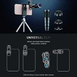 MIAO LAB Phone Lens Kits-22x Telephoto Lens/205°Fisheye Lens/120°Wide Angle Lens&20x Macro Lens/Tripod and Remote Shutter Works with iPhone 11 Plus X XS XR Samsung Huawei