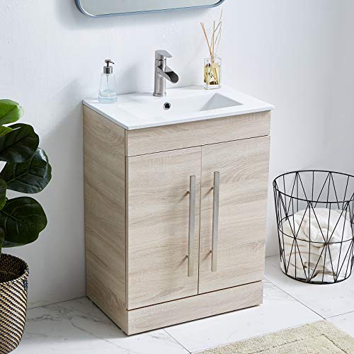 24 Inch Modern Grey Wood Grain Bathroom Vanity Bath Vanity with Sink,Vanity Cabinet with Double Handle Bathroom Vanity Set Bathroom Vanity Cabinet Small Bathroom Sink Vanity Natural Wood for Bathroom