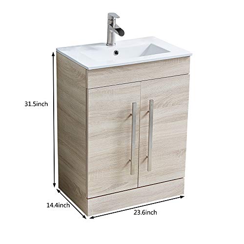 24 Inch Modern Grey Wood Grain Bathroom Vanity Bath Vanity with Sink,Vanity Cabinet with Double Handle Bathroom Vanity Set Bathroom Vanity Cabinet Small Bathroom Sink Vanity Natural Wood for Bathroom