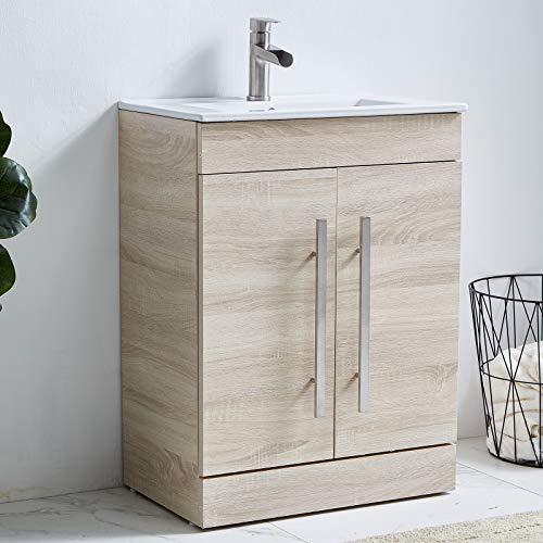 24 Inch Modern Grey Wood Grain Bathroom Vanity Bath Vanity with Sink,Vanity Cabinet with Double Handle Bathroom Vanity Set Bathroom Vanity Cabinet Small Bathroom Sink Vanity Natural Wood for Bathroom