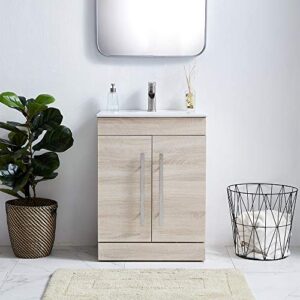 24 Inch Modern Grey Wood Grain Bathroom Vanity Bath Vanity with Sink,Vanity Cabinet with Double Handle Bathroom Vanity Set Bathroom Vanity Cabinet Small Bathroom Sink Vanity Natural Wood for Bathroom