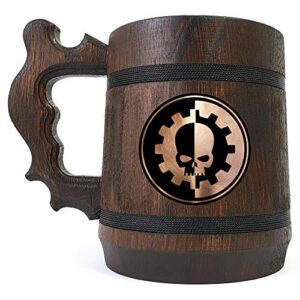 adeptus mechanicus wooden beer mug, 40k engraved beer stein, custom beer gift for gamer, handmade wooden tankard