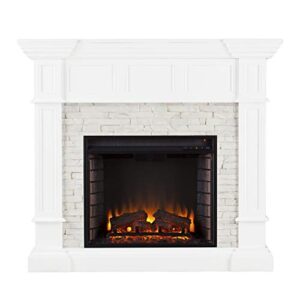 sei furniture merrimack faux stone convertible electric corner fireplace, fresh white, amz8369ef