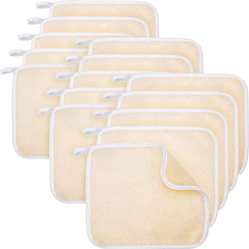 15 Packs Exfoliating Face Body Wash Cloths Towel Two Side Soft Weave Bath Cloth Exfoliating Scrubbing Massage Bath Cloth for Women and Man (White Edge)