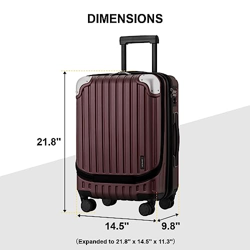 LEVEL8 Grace EXT Carry On Luggage, 20” Expandable Hardside Suitcase, ABS+PC Harshell Spinner Luggage with TSA Lock, Spinner Wheels - Red, 20” Carry-On