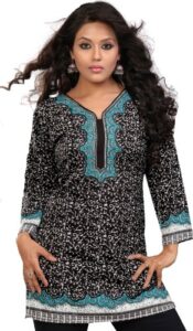 maple clothing women's short kurti kurta printed top india tunic (black/turquoise, 5xl)