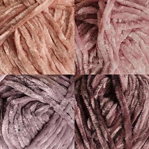 JubileeYarn Chenille Yarn - Worsted Weight - 100g/skein - Shades of Purple - 4 Skeins