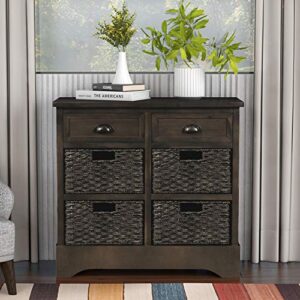 harper & bright designs storage cabinet, rustic storage cabinet with two drawers and four classic fabric basket for kitchen/dining room/entryway/living room, accent furniture, brown gray