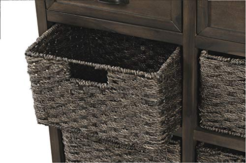 Harper & Bright Designs Storage Cabinet, Rustic Storage Cabinet with Two Drawers and Four Classic Fabric Basket for Kitchen/Dining Room/Entryway/Living Room, Accent Furniture, Brown Gray