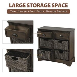 Harper & Bright Designs Storage Cabinet, Rustic Storage Cabinet with Two Drawers and Four Classic Fabric Basket for Kitchen/Dining Room/Entryway/Living Room, Accent Furniture, Brown Gray