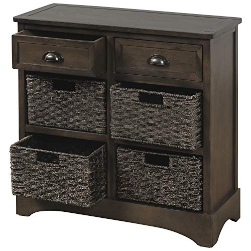 Harper & Bright Designs Storage Cabinet, Rustic Storage Cabinet with Two Drawers and Four Classic Fabric Basket for Kitchen/Dining Room/Entryway/Living Room, Accent Furniture, Brown Gray