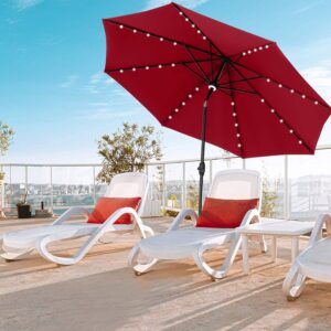 GDY 10Ft Patio Umbrella, Solar Powered 40 LED Lighted Aluminum Outdoor Table Market Umbrella with Tilt and Crank, Center Light (Charming Red)