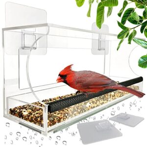 window bird feeder with removable seed tray and super strong sticker hooks, large bird feeder for wild birds outside, all-weather design, never fall off