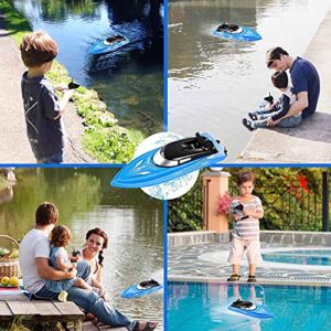 Wemfg RC Boat Remote Control Boats for Pools and Lakes, RH701 15km/h High Speed Mini Boat Toys for Kids Adults Boys Girls Blue