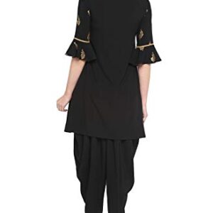 Janasya Indian Women's Black Poly Crepe Kurti with Dhoti Pant(SET182-KR-DH)