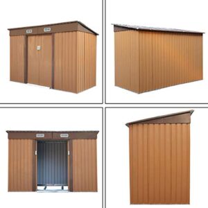 JAXPETY 4.2' x 9.1' Outdoor Storage Shed Garden Shed Utility Tool Storage House Backyard Lawn Building with Sliding Door, Brown