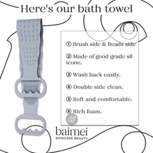 BAIMEI Silicone Back Scrubber for Shower, Handle Body Washer, Exfoliating Texture Body Scrubbers - Grey