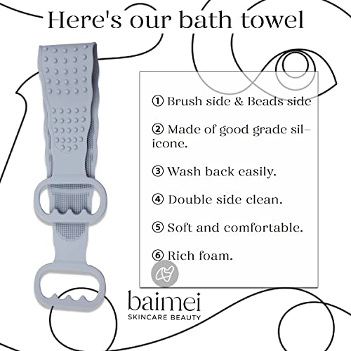 BAIMEI Silicone Back Scrubber for Shower, Handle Body Washer, Exfoliating Texture Body Scrubbers - Grey