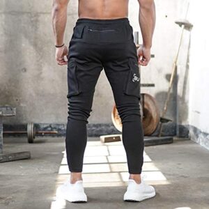 AOTORR Men's Workout Sport Pants, Athletic Running Jogger Track Pants Casual Sweatpants Trousers with Zipper Pockets Black L#346