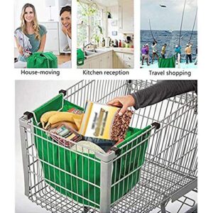 Helishy 2Pack Reusable Grocery Bags Shopping Trolley Bags, Green Non-woven Tote Bags with Handles, Collapsible Grab and Go Bag Clip on Shopping Cart