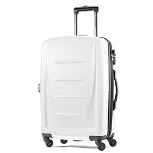 samsonite winfield 2 hardside expandable luggage with spinner wheels, checked-medium 24-inch, brushed white
