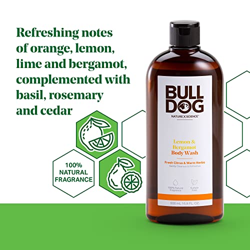 BULLDOG Mens Skincare and Grooming Body Wash, Lemon and Bergamot, Lemon, 16.9 Fluid Ounce