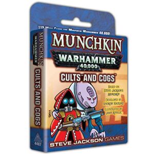 steve jackson games munchkin warhammer 40,000: cults and cogs card game (expansion) | 112 cards | adult, kids, & family | fantasy adventure rpg | ages 10+ | 3-6 players | avg play time 120 min