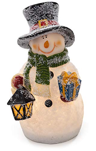 VP Home Christmas Snowman Decor Christmas Figurines Resin Snowman Lighted Decorations Indoor Glowing Snowman LED Holiday Light Up Snowman Indoor Festive Fiber Optic Decorations