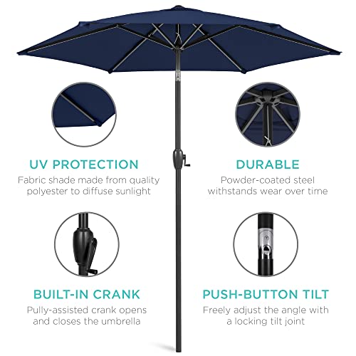 Best Choice Products 7.5ft Heavy-Duty Round Outdoor Market Table Patio Umbrella w/Steel Pole, Push Button Tilt, Easy Crank Lift - Navy Blue