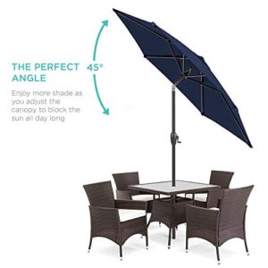 Best Choice Products 7.5ft Heavy-Duty Round Outdoor Market Table Patio Umbrella w/Steel Pole, Push Button Tilt, Easy Crank Lift - Navy Blue