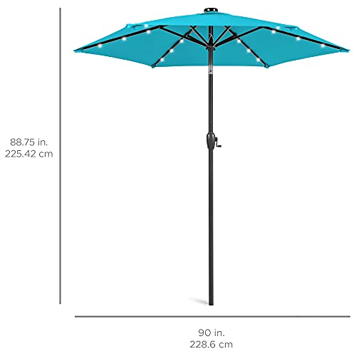 Best Choice Products 7.5ft Outdoor Solar Market Table Patio Umbrella for Deck, Pool w/Tilt, Crank, LED Lights - Sky Blue