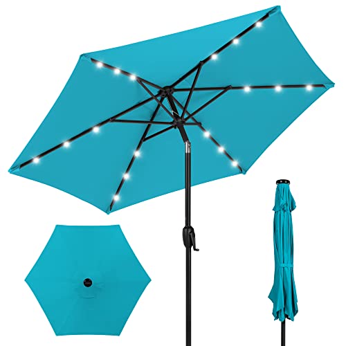 Best Choice Products 7.5ft Outdoor Solar Market Table Patio Umbrella for Deck, Pool w/Tilt, Crank, LED Lights - Sky Blue