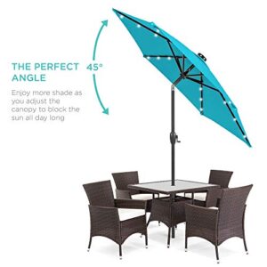 Best Choice Products 7.5ft Outdoor Solar Market Table Patio Umbrella for Deck, Pool w/Tilt, Crank, LED Lights - Sky Blue