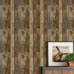 17.71''×118'' Distressed Wood Plank Wallpaper Peel and Stick Rustic Wood Grain Pattern Wall Paper Removable Self Adhesive Brown Shiplap Vinyl Film Decorative Wooden Look