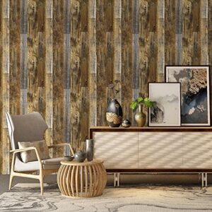 17.71''×118'' Distressed Wood Plank Wallpaper Peel and Stick Rustic Wood Grain Pattern Wall Paper Removable Self Adhesive Brown Shiplap Vinyl Film Decorative Wooden Look