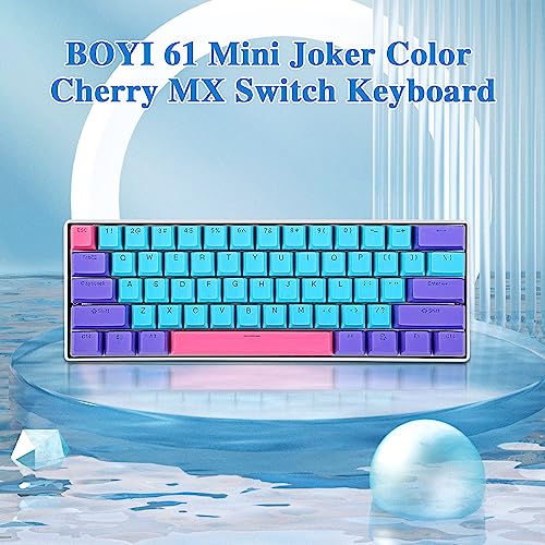 BOYI Wired 60% Mechanical Gaming Keyboard,61 Mini RGB Cherry MX Switch PBT Keycaps NKRO Programmable Type-C Keyboard for Gaming and Working (Joker Color,Cherry MX Blue Switch)