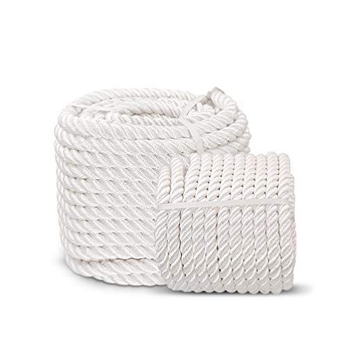 Aoneky 1/2 5/8 3/4 7/8 inch Nylon Twisted Rope - White Pull Rope Cord (3/8 inch x 100 ft)