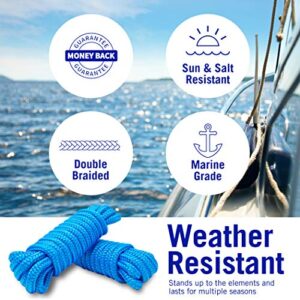 Dock Lines Boat Ropes for Docking 3/8" Line Double Braided Mooring Marine Rope 15FT Nylon Rope Boat Dock Line for Docking Ropes for Boats with Loop Boating Rope Braided 15' Feet Ties Blue 2 Pack